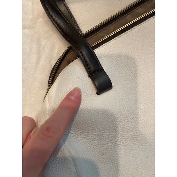 FURLA Women's Embossed Croc Leather Top Handle Satchel Bag Black/White Large - Picture 8 of 10